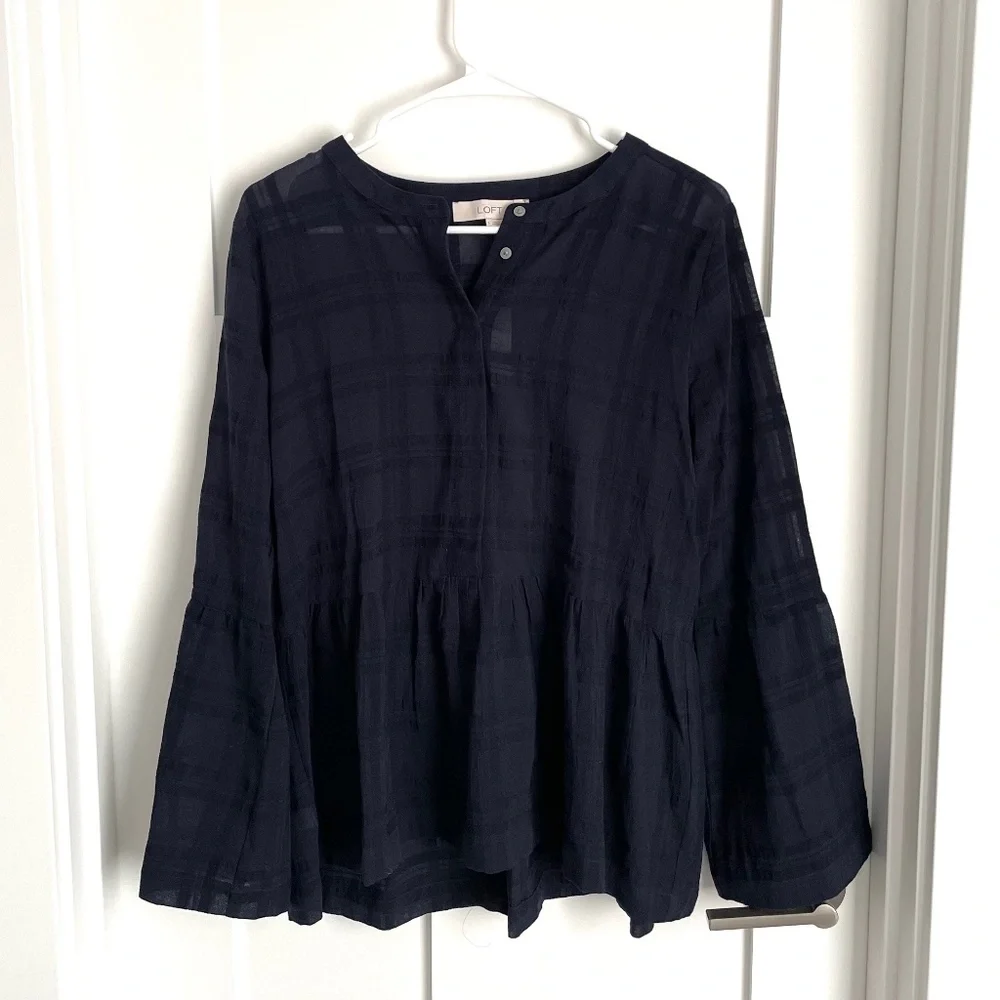 Loft Navy Blue Peolum Top NWT Size Small - Picture 1 of 7